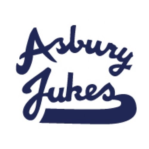 Blue logo on white T-shirt